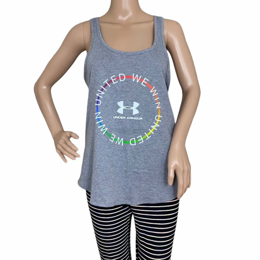 🌹SALE🌹 Under Armour Pride Circle Crossbars Shirt Grey Women's Size 1354019 035 - Picture 1 of 8